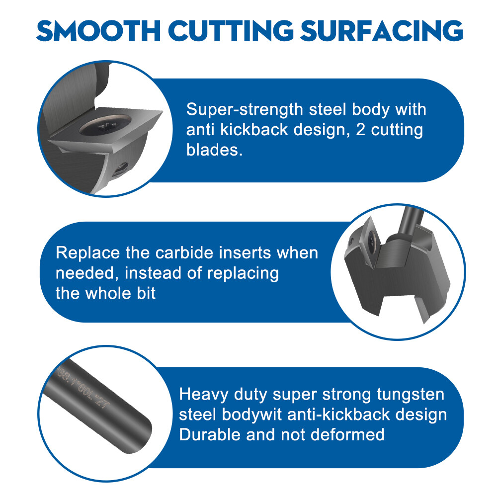 CNC Spoilboard Surfacing Router Bit 1/4 Shank 1-1/2'' Insert Wood Planer Bit