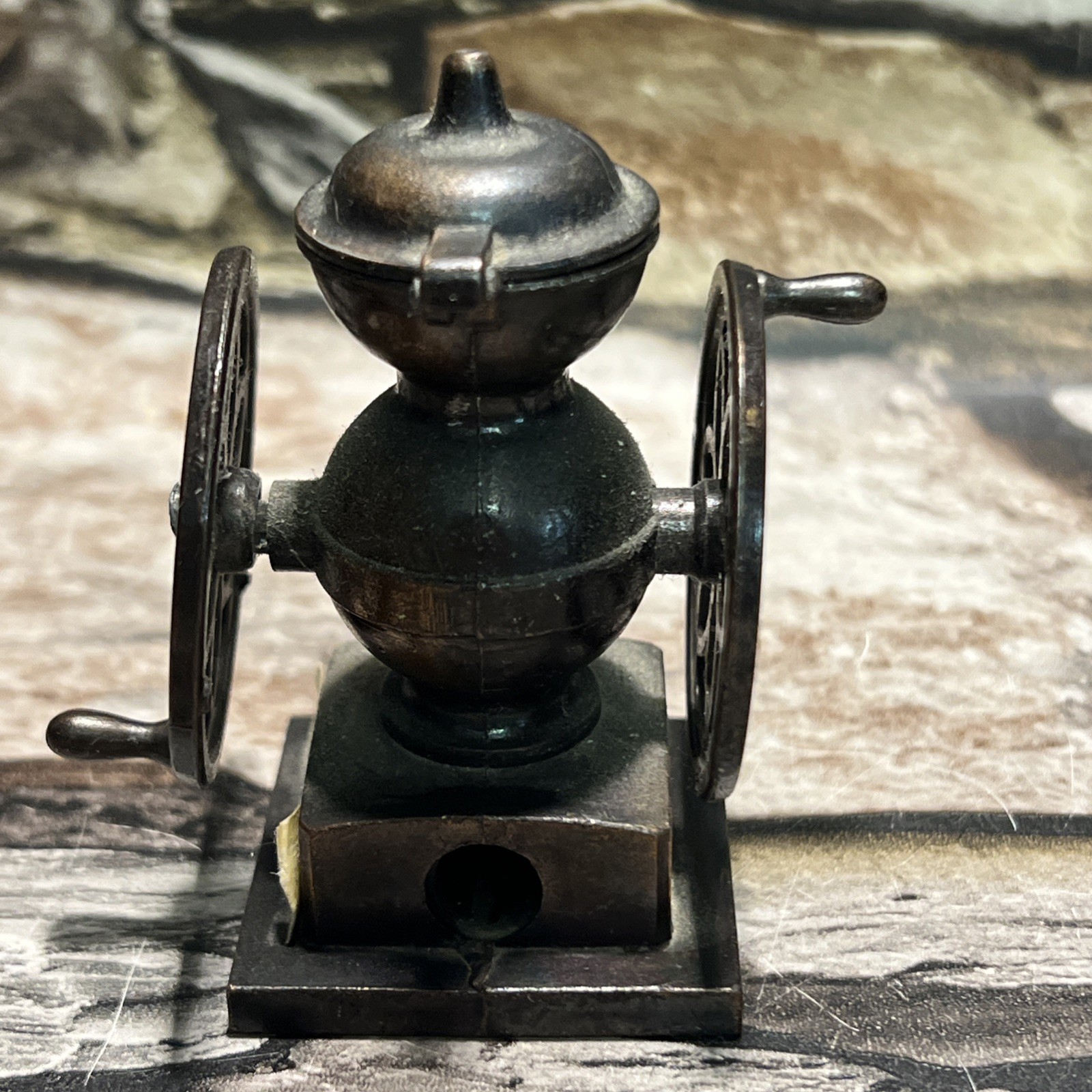 Vintage Mini Coffee Grinder Pencil Sharpener Bronze 2.75" Tall