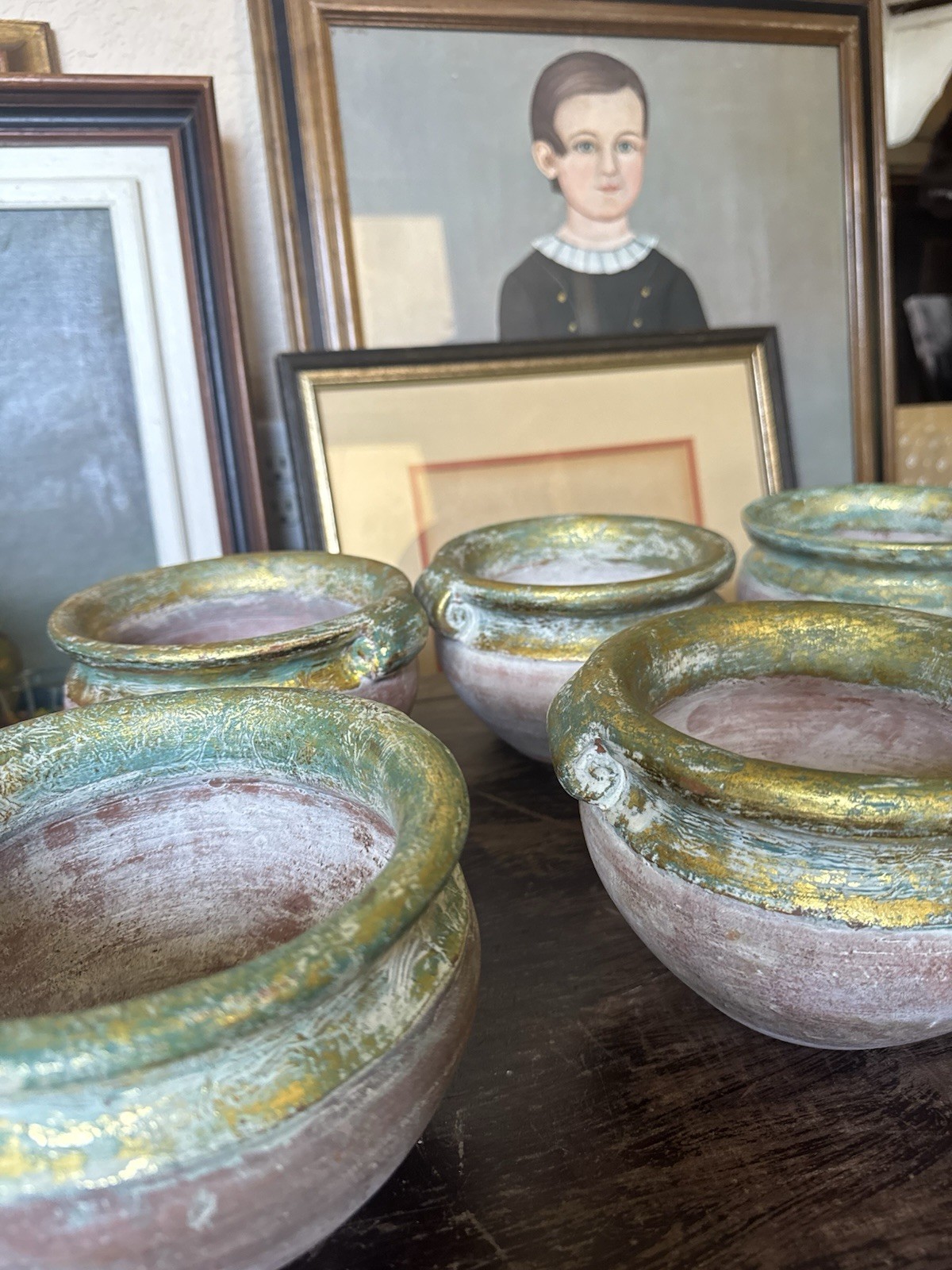 HANDMADE CLAY PLANTER POT WITH GREEN ACCENT