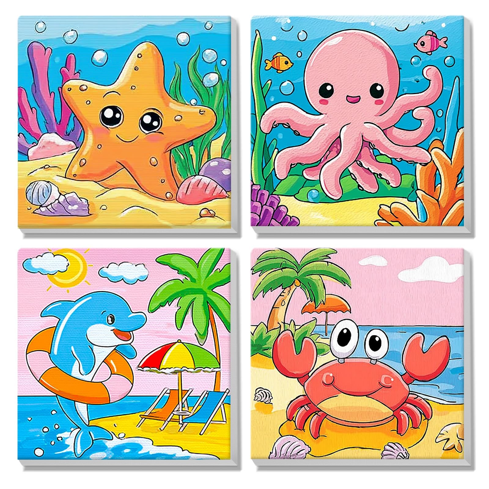 MISCER 4 Pack Paint by Numbers for Adults Beginner, Cute Sea Animals