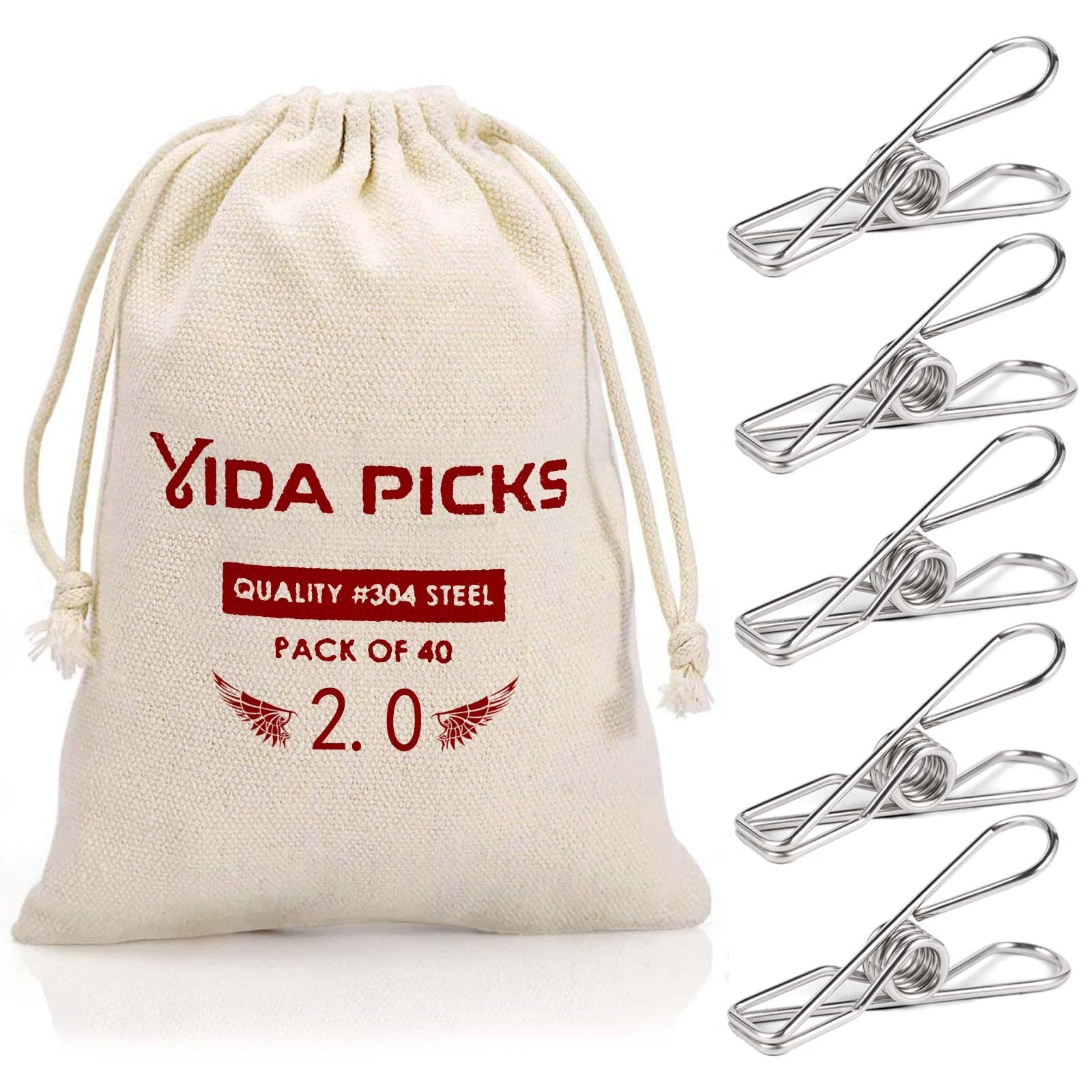 40 Pack Wire Clothes Pins Heavy Duty Outdoor, Stainless Steel ClothesPins for...
