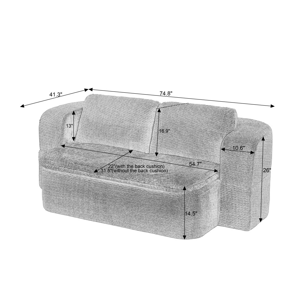 Convertible Sleeper Sofa Bed w/ Foam & Blanket for Living Room, Gray