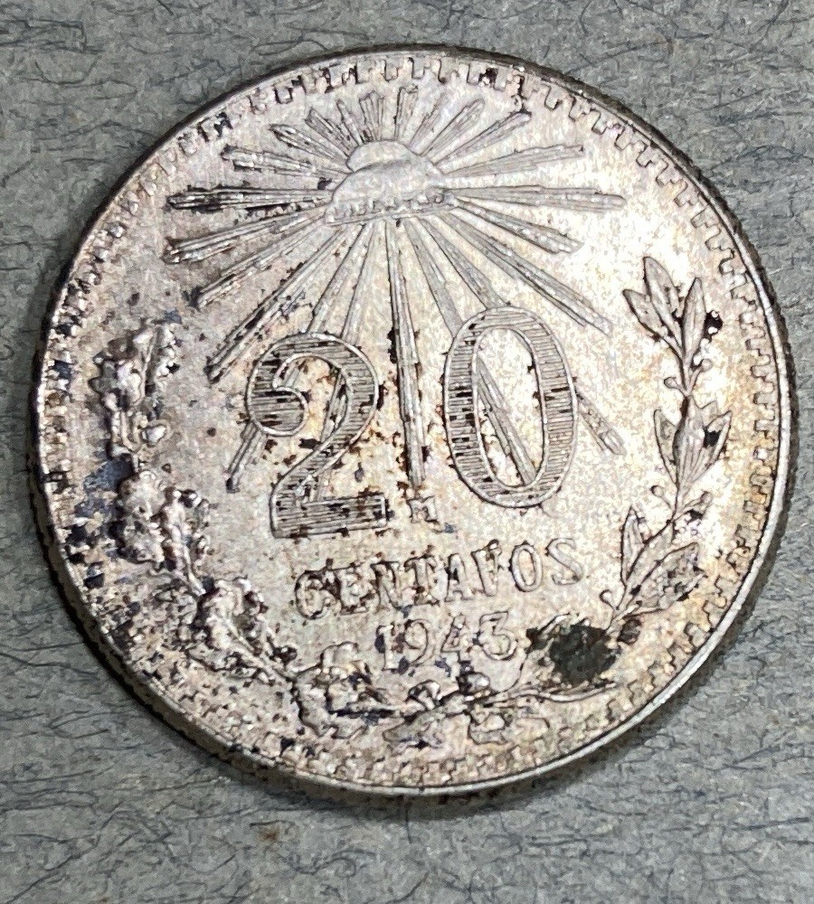 1943 Mexico Silver  20 Centavos