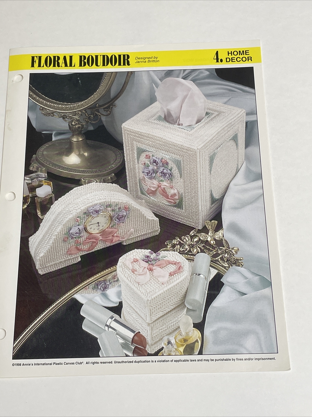 Floral Boudoir Tissue Box & Clock Annie's Plastic Canvas Pattern