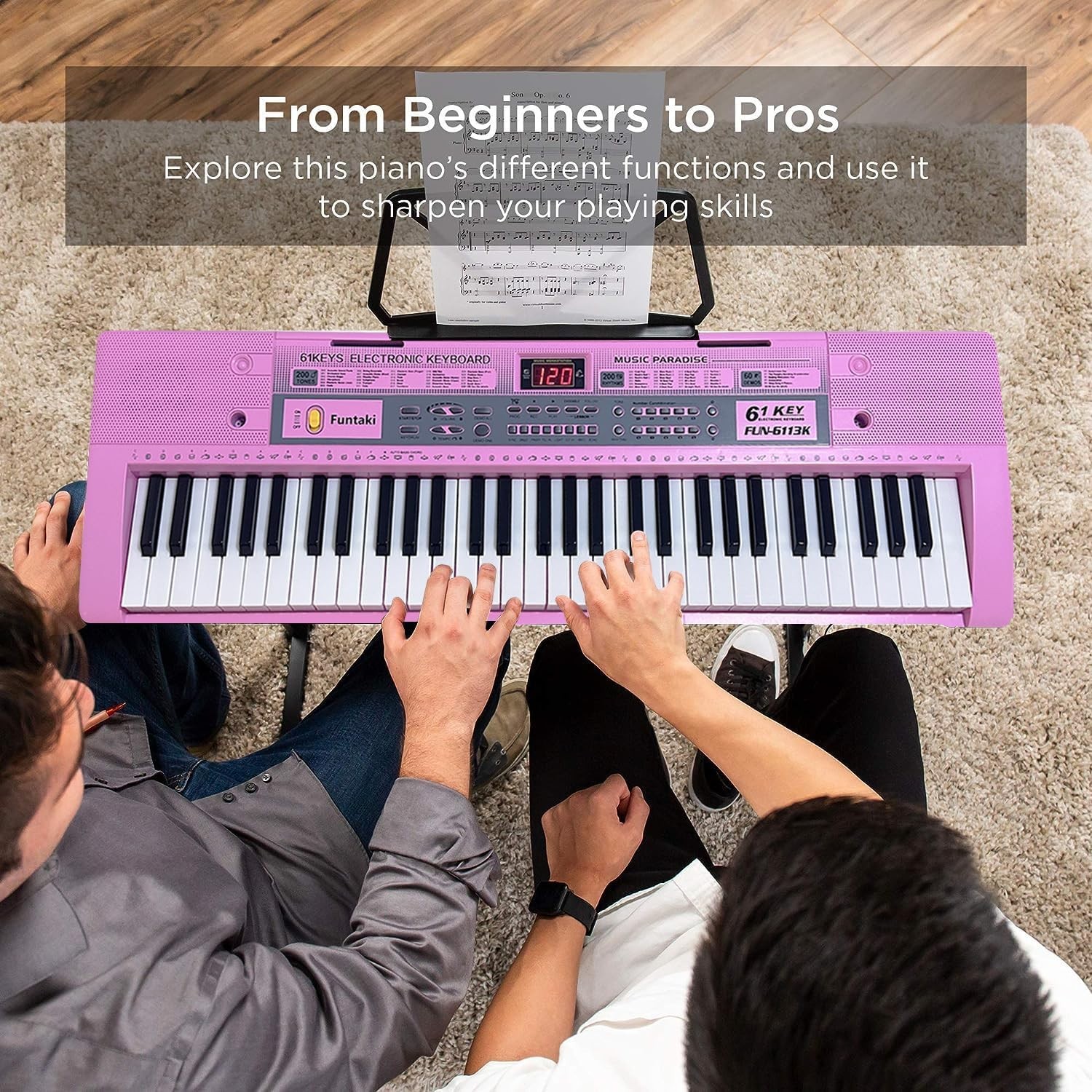 Beginner-Friendly 61-Key Electronic Piano with Lighted Keys & Recording Feature