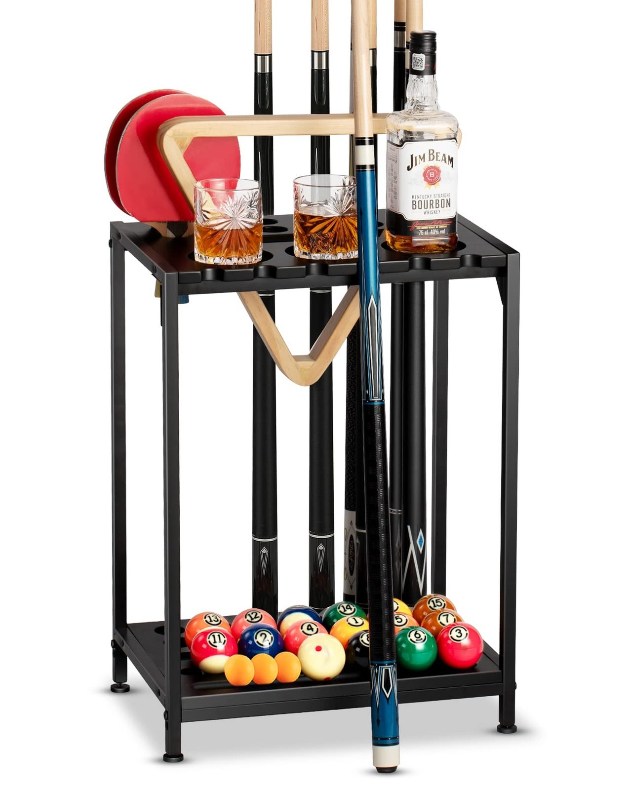 EXTCCT Billiards Pool Stick Holder - Pool Cue Rack Floor Stand & Ping Pong Pa...