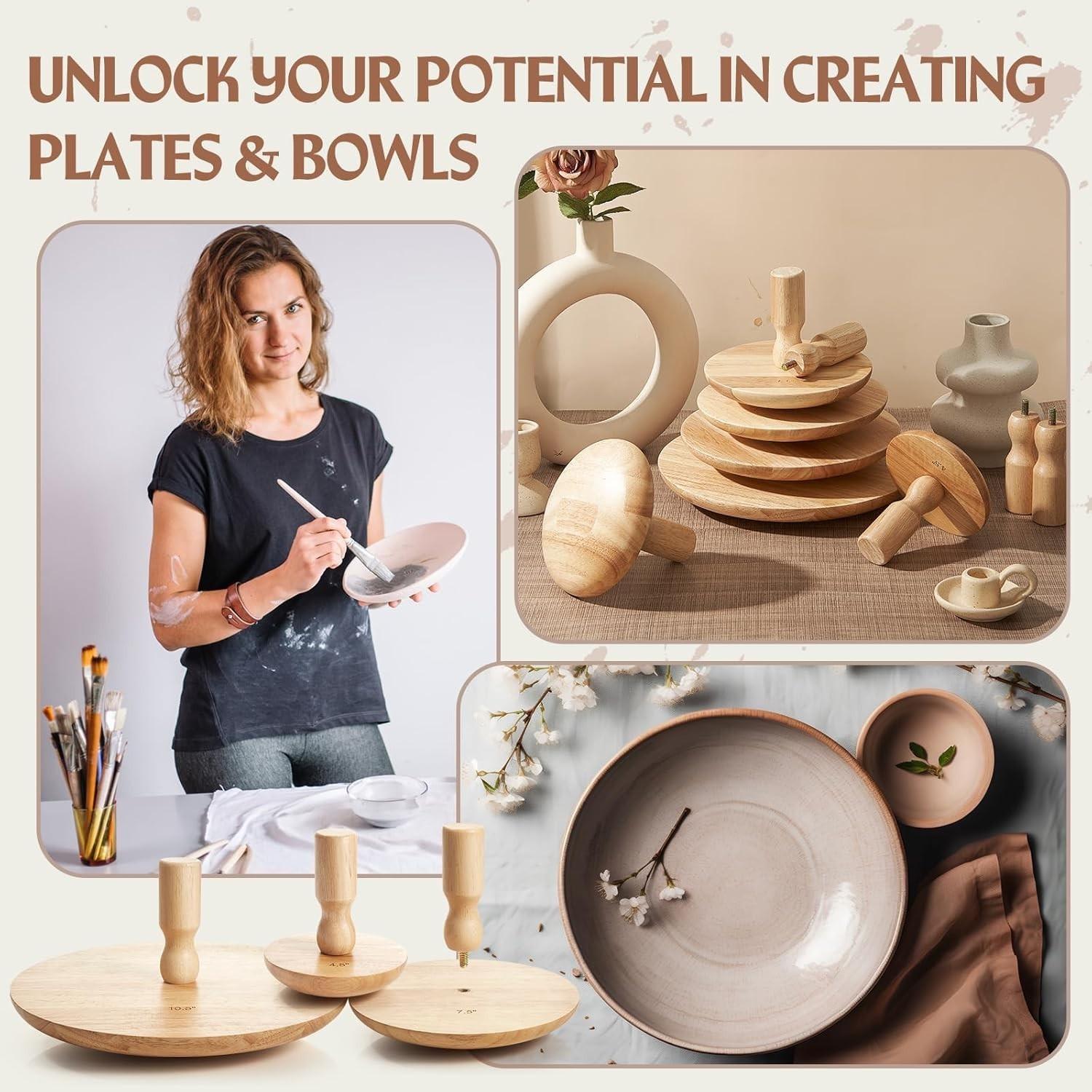 3 Pack Pottery Molds Plaster Molds Wood Pottery Tools with Handle Ceramic Tools