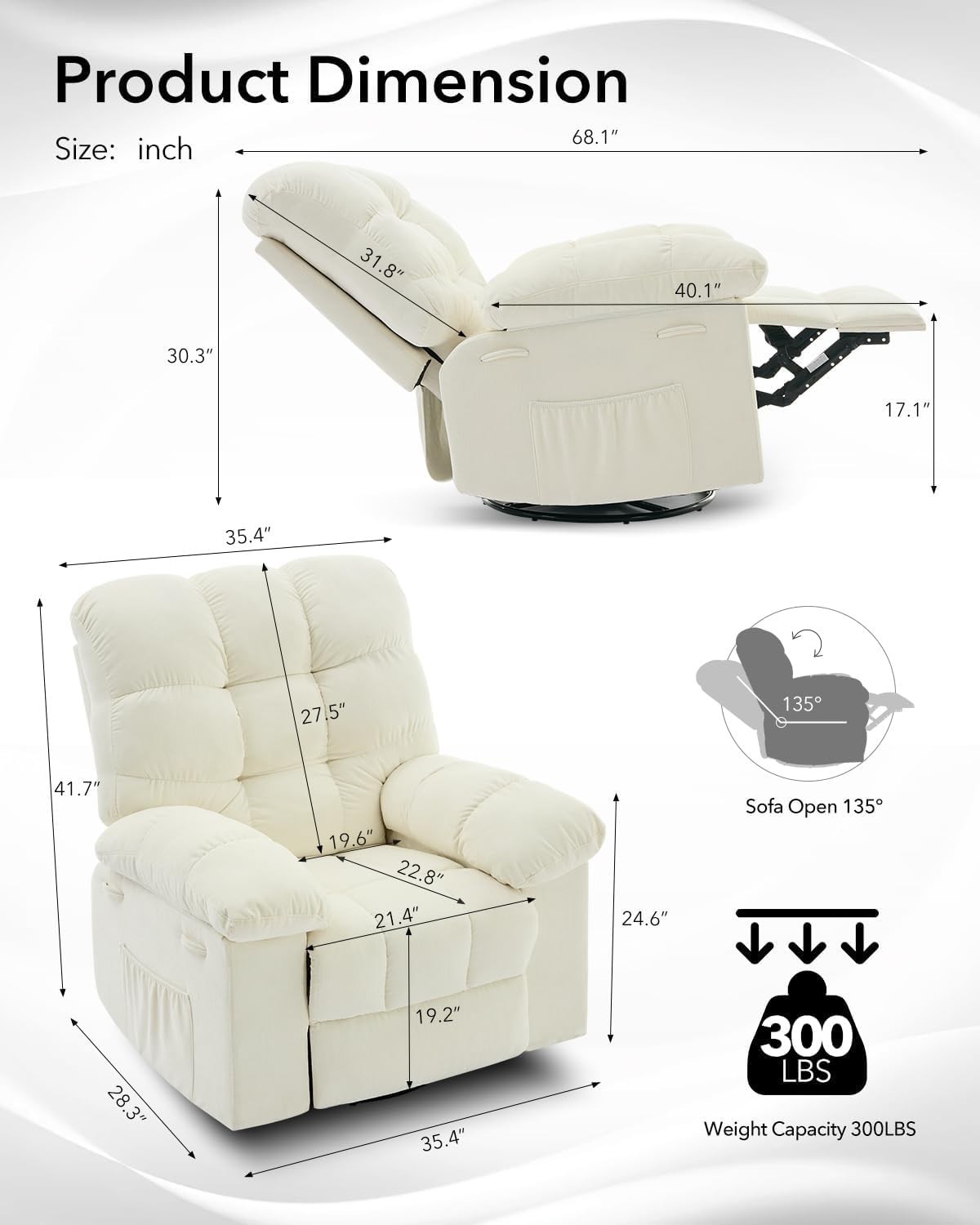 Extra Wide Manual Reclining Sofa Chair Soft Chenille Single Recliner Rocking