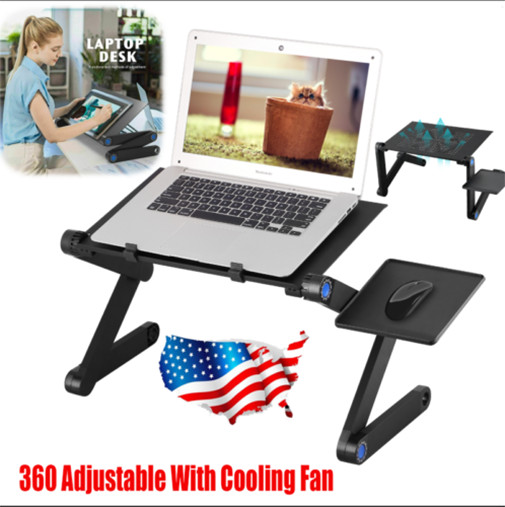 360° Adjustable Foldable Laptop Table Stand Lazy Sofa Desk Tray W/Cooling Fan
