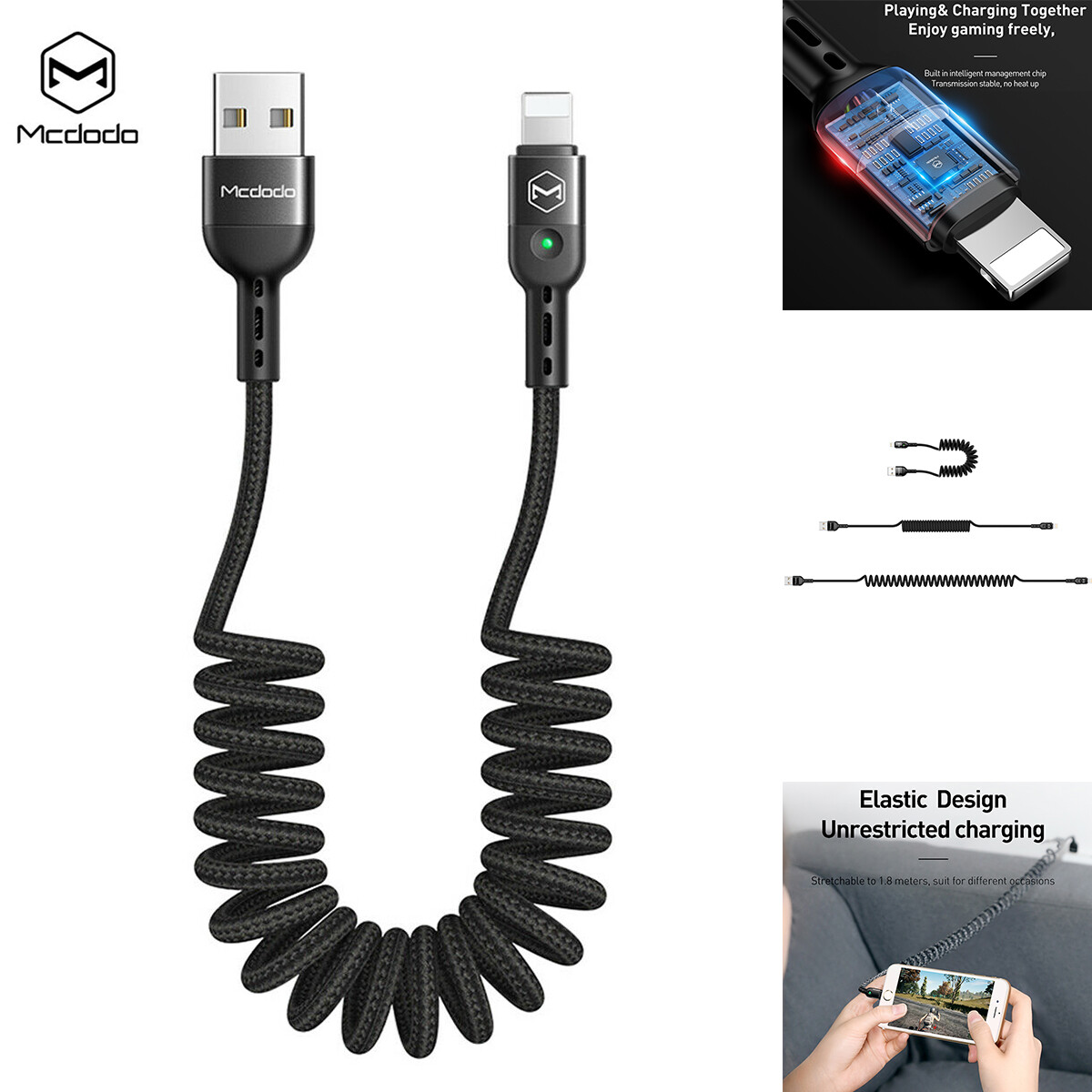 Coil Spiral LED Charger Cable Cord For iPhone 14 13 12 11 XS Pro Max SE XR 7 8 6
