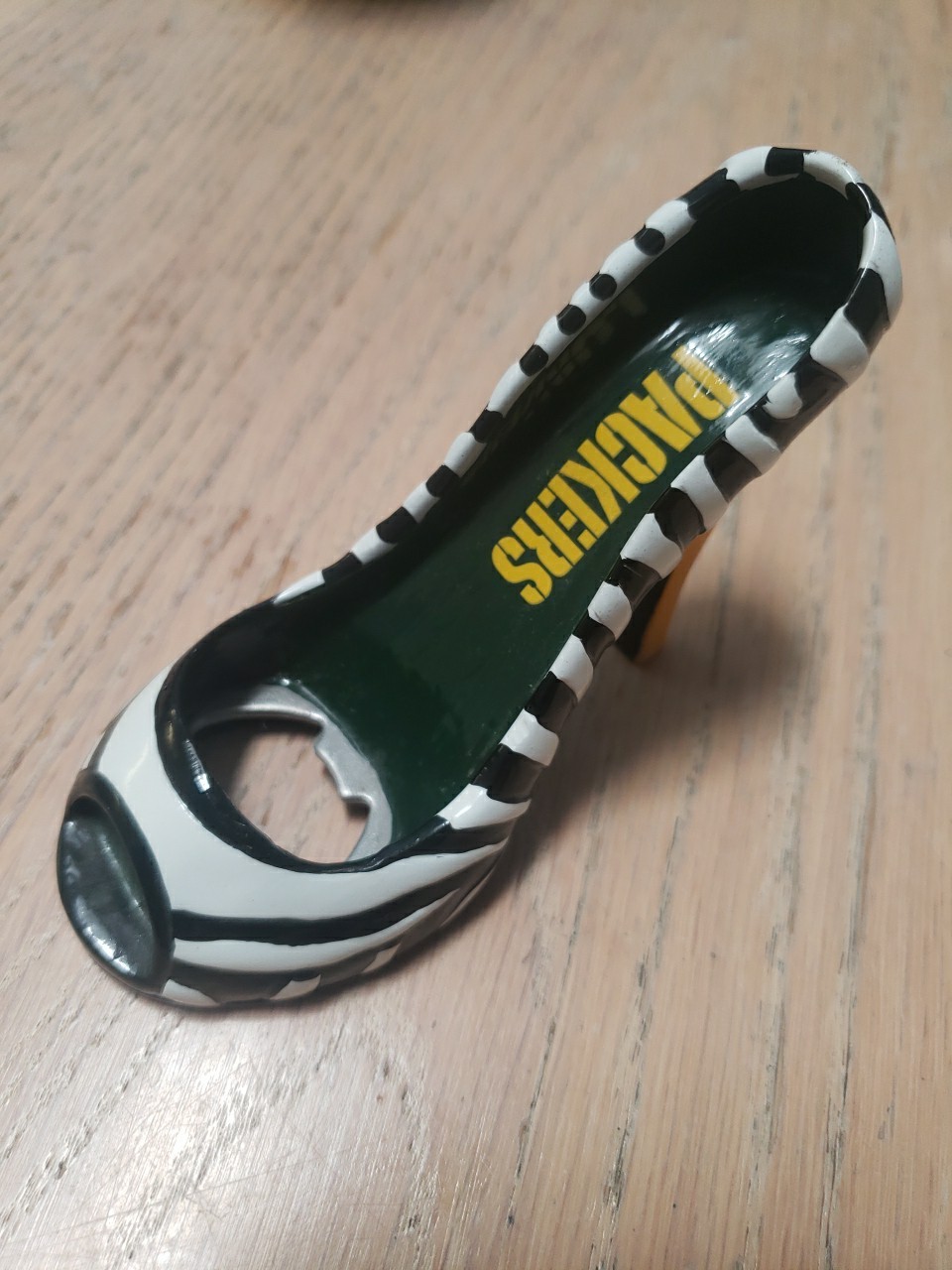 NFL Packers Pop Soda Bottle Opener High Heel Shoe Stiletto