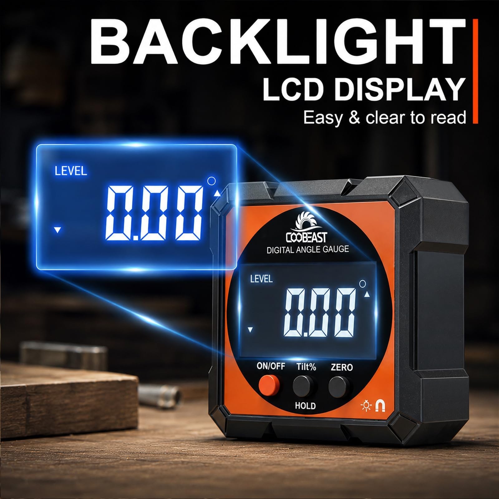 Compact Digital Level Angle Finder with Magnetic Base | Backlit Inclinometer Pro