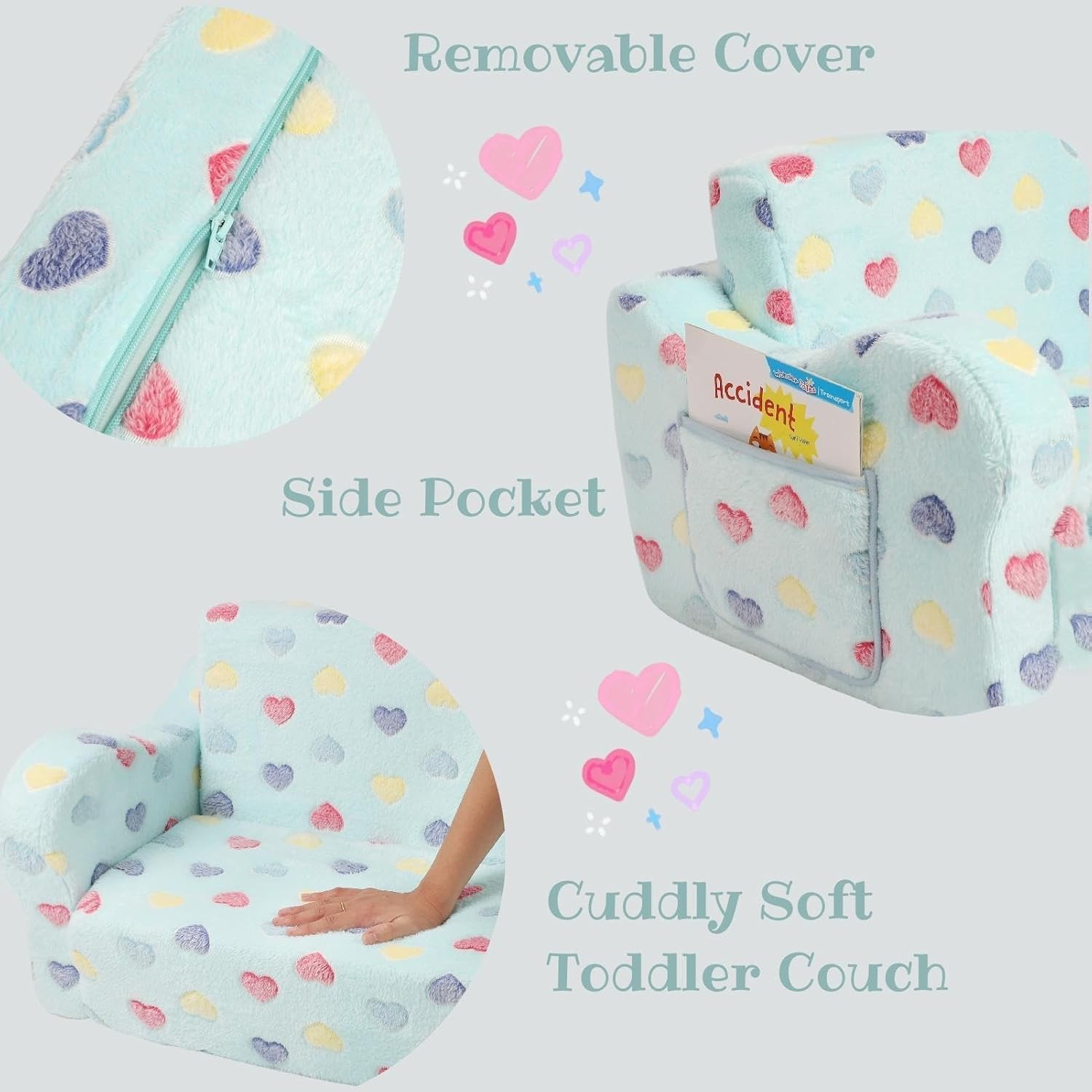 Toddler Couch 2-in-1 Kids Soft Couch Fold Out W/ Star Pillow Foldable