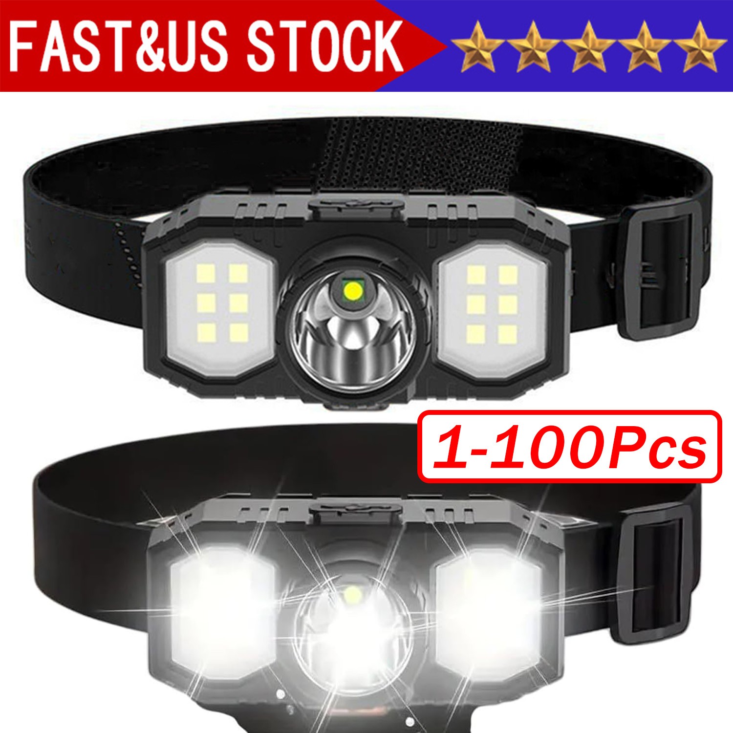 XPE+COB LED Powerful Headlamp USB Rechargeable Camping Head Light Adjustable Lot