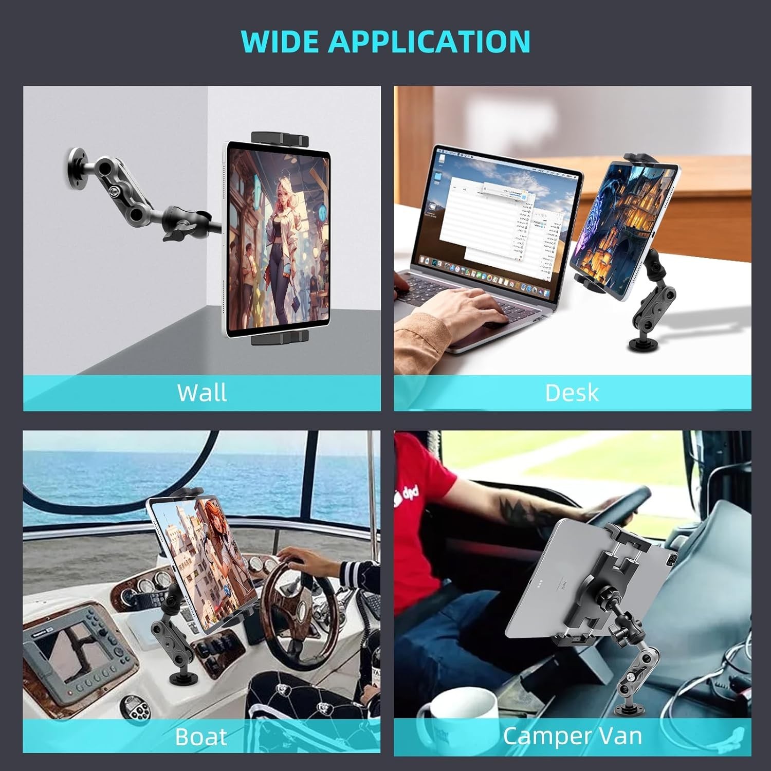 Aluminum Heavy Duty Drill Base Tablet Holder Car Mount Dashboard, 360° Adjust...