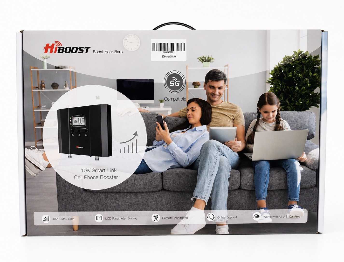 HiBoost 10K Smart Link 5G Cell Signal Booster Kit LCD Remote Monitor Black