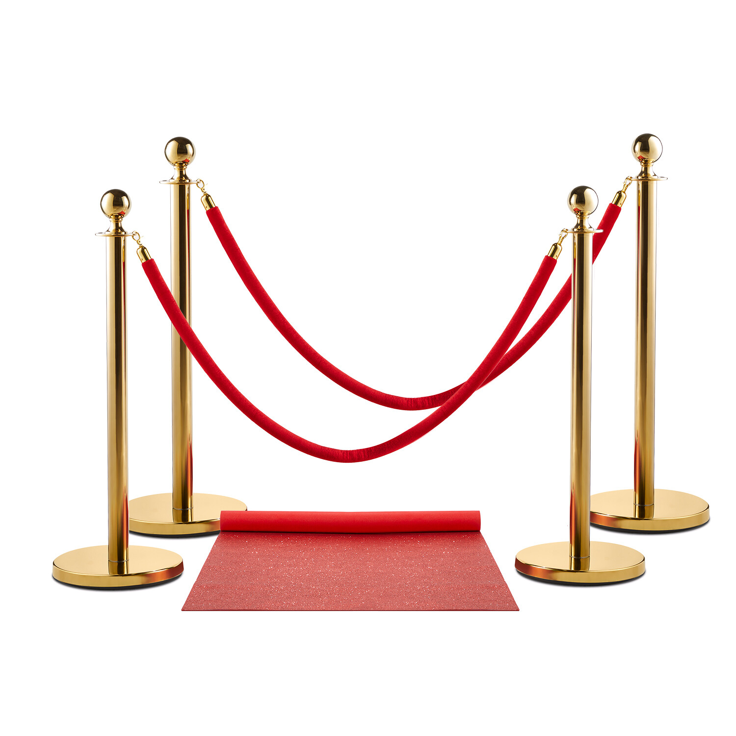 Zink Red Carpet Bundle - 4PCS Gold Stanchion Posts with Velvet Rope for Events