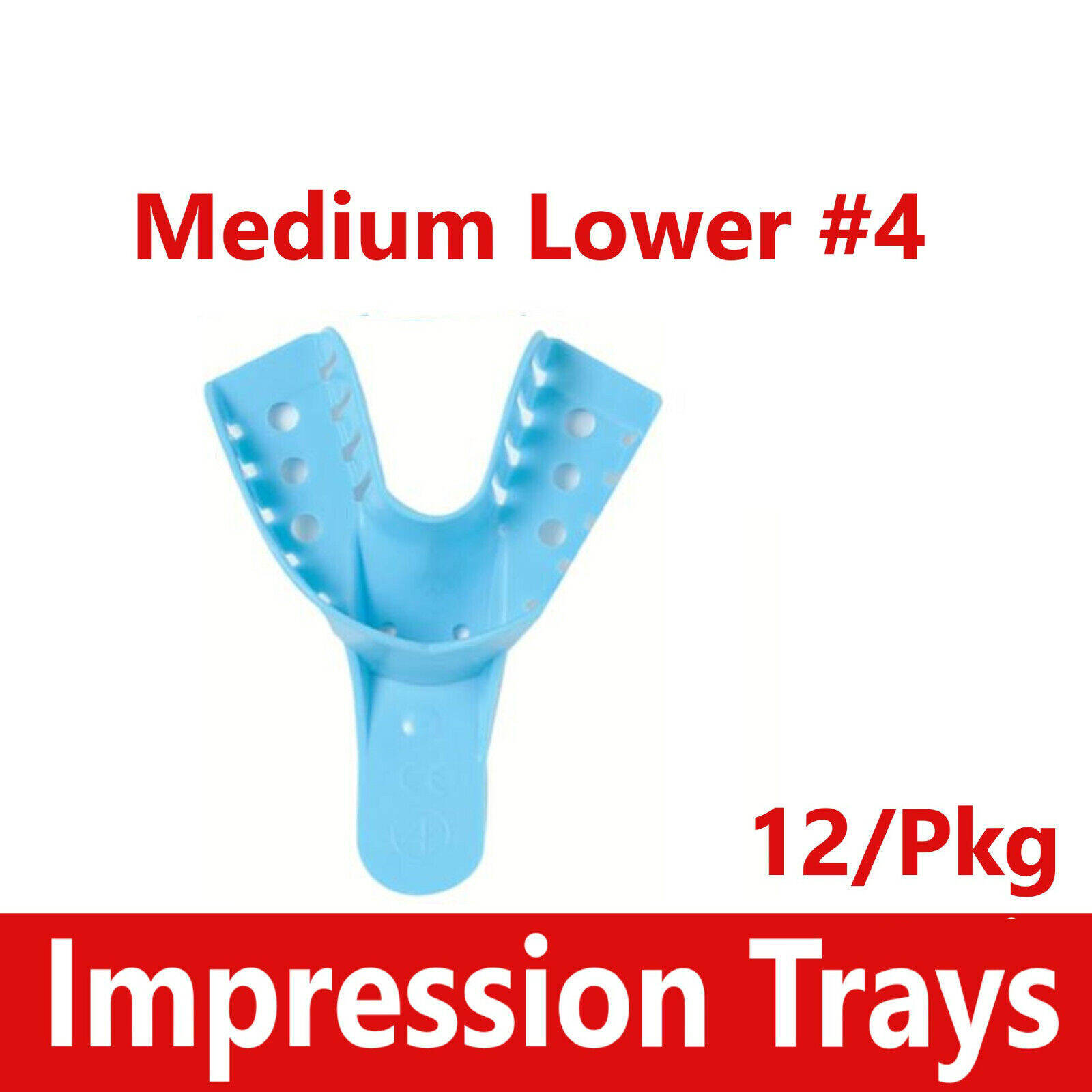 12Pcs Dental Impression Trays Perforated Plastic Disposable #4 Medium Lower #4