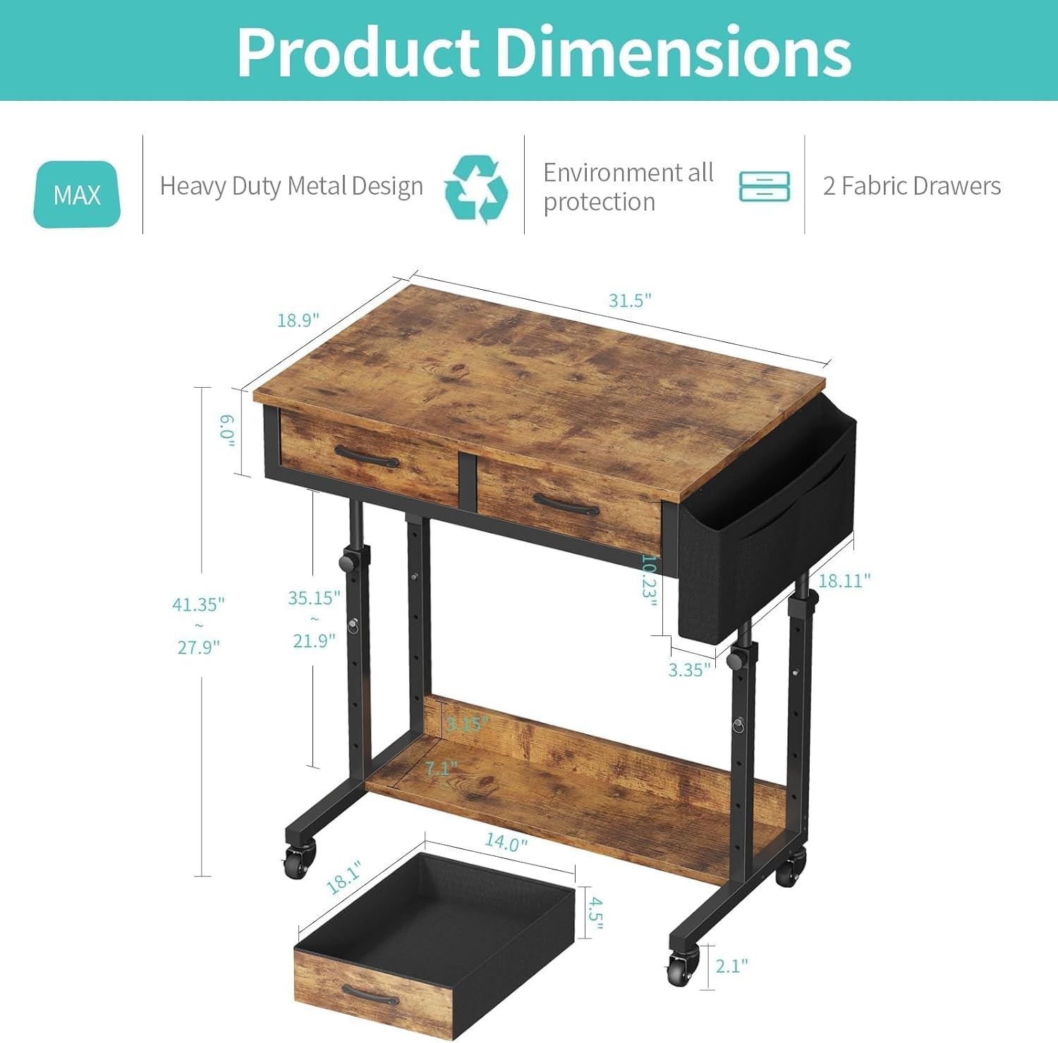 Small Portable Standing Rolling Desk 32 Inch Adjustable Mobile Stand Up Teacher