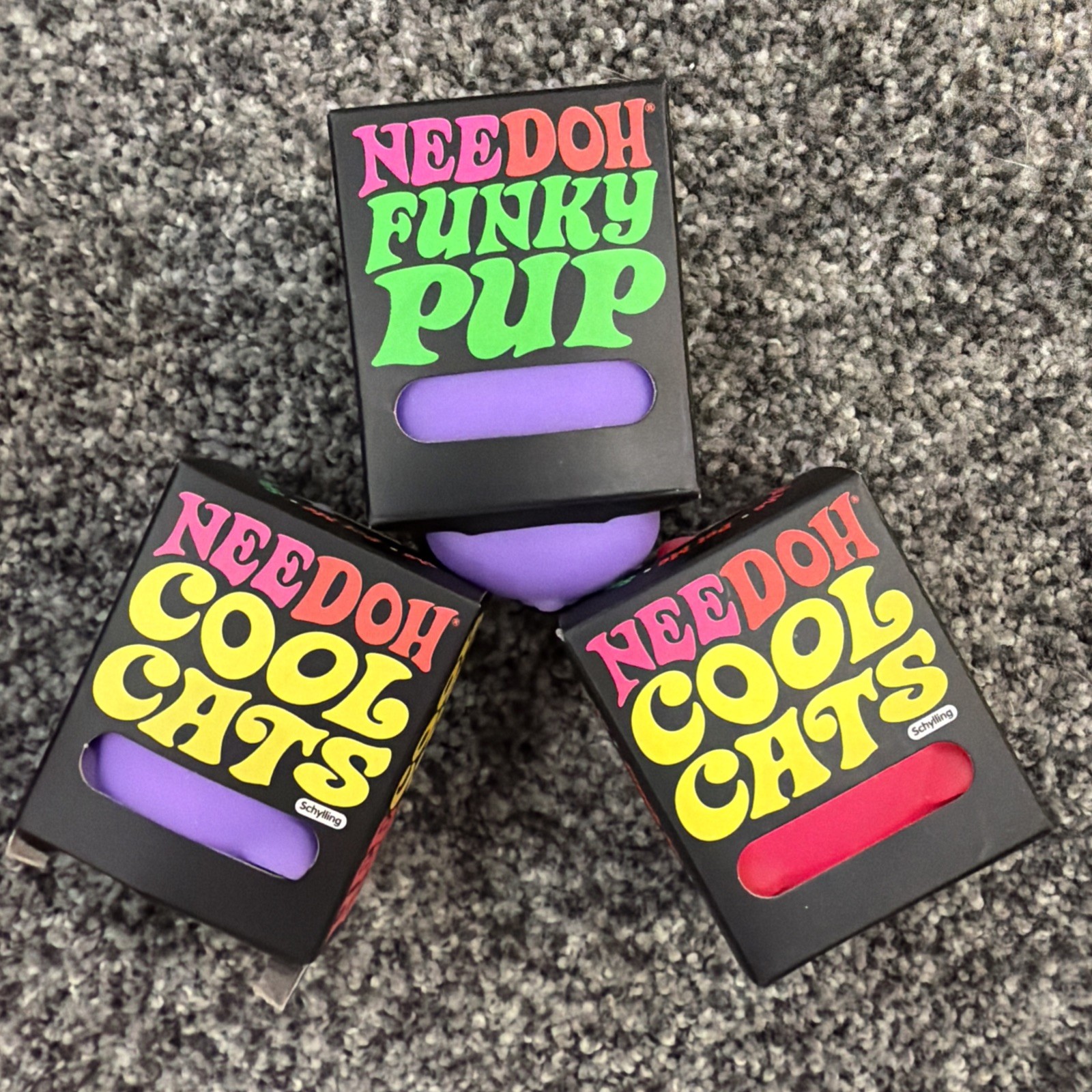SCHYLLING NeeDoh AUTHENTIC Nee Doh Funky Pup & Cool Cats Squish Lot of 3