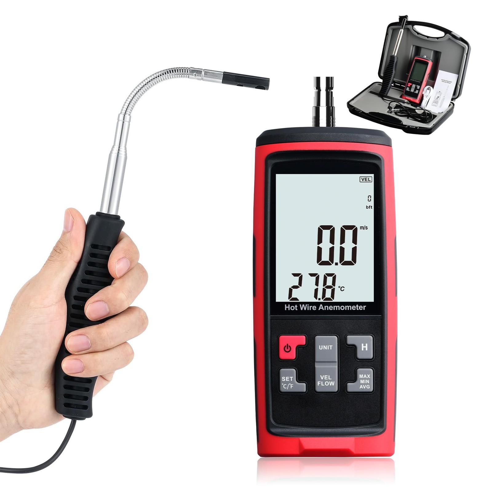 Upgraded Hotwire Anemometer Handheld Anemometer with Telescopic Probe Wind Sp...