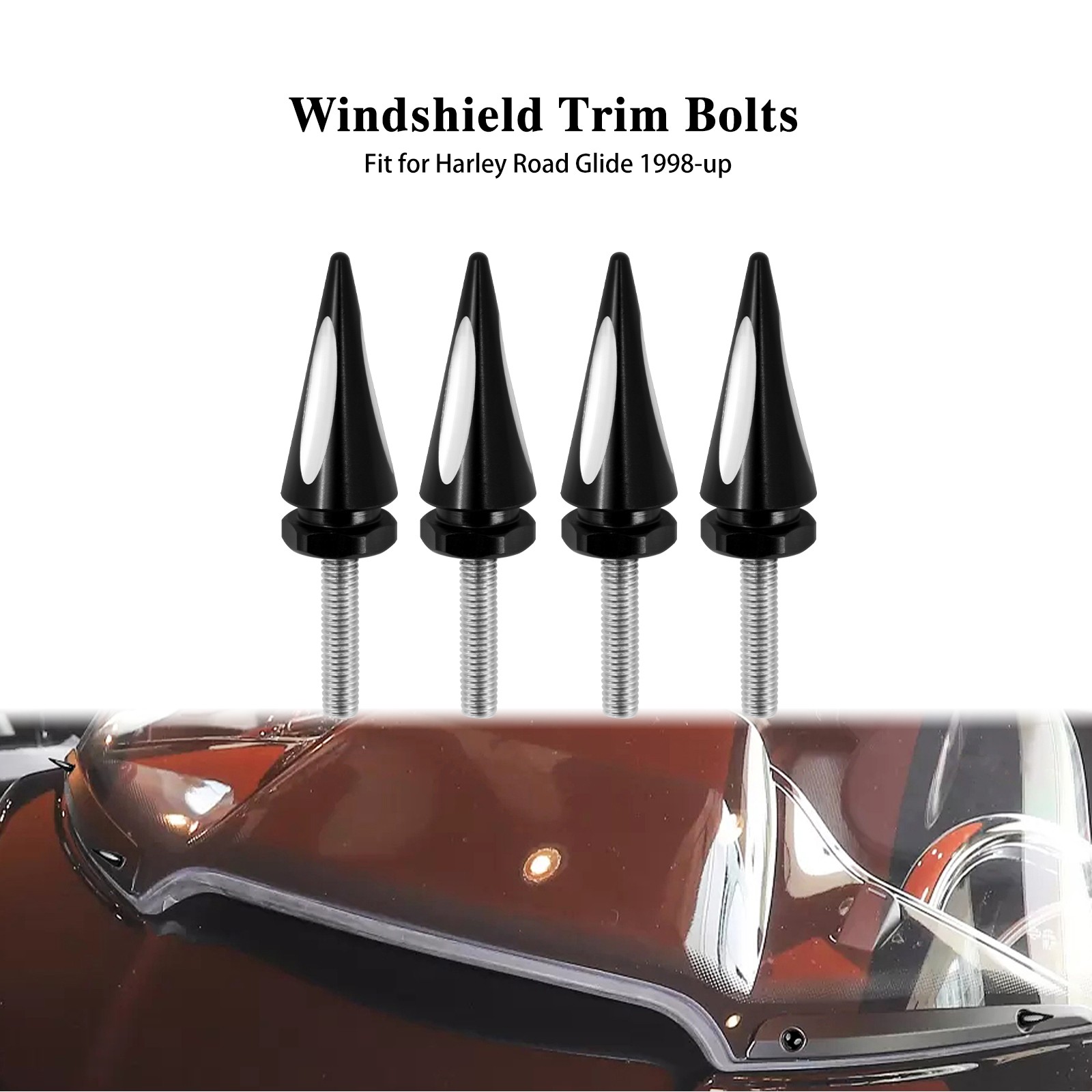 4x Black Spike Windscreen Screws Windshield Bolts For Harley Road Glide 98-2025