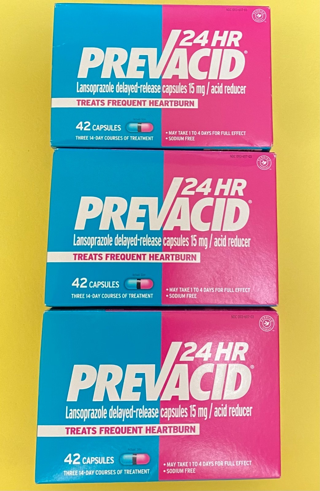 3 Pack Prevacid 24 Hour Acid Reducer 15mg 42 Capsules Each Box Exp 08/2026