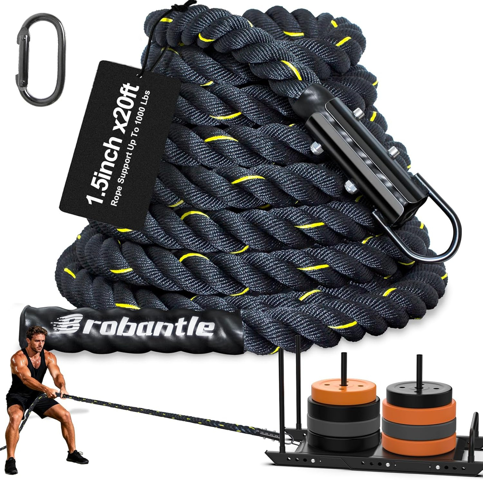 Weight Sled Pulling Rope 15ft 20ft 30ft 40ft 50ft Heavy Duty Strength Training