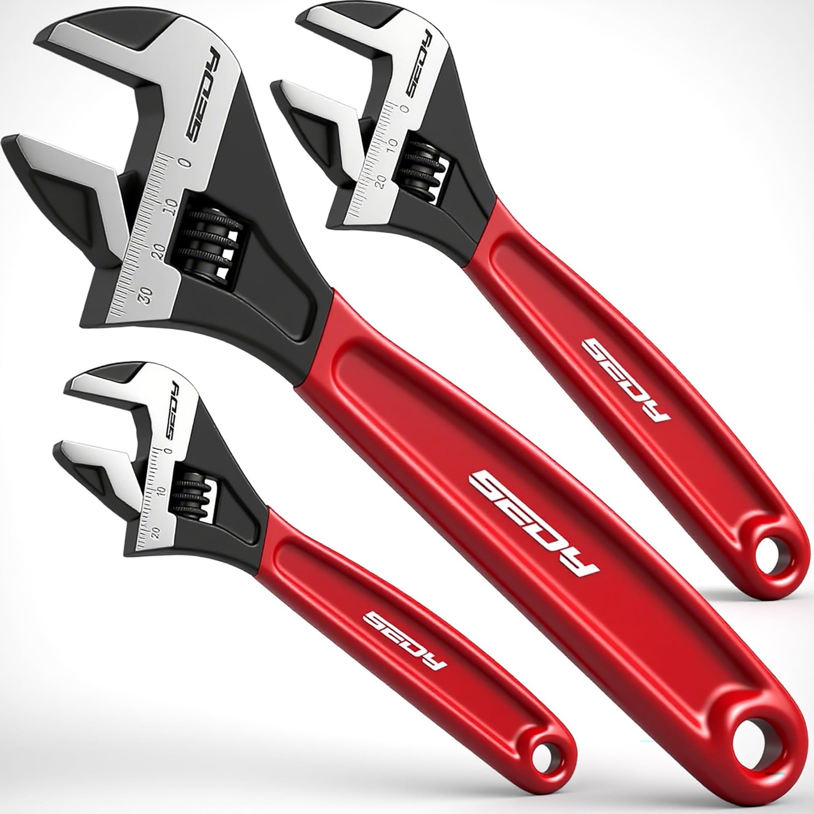 SEDY Adjustable Wrench Set Pipe Spanner: 6" 8" 10" Wide 6", 8", 10", Black