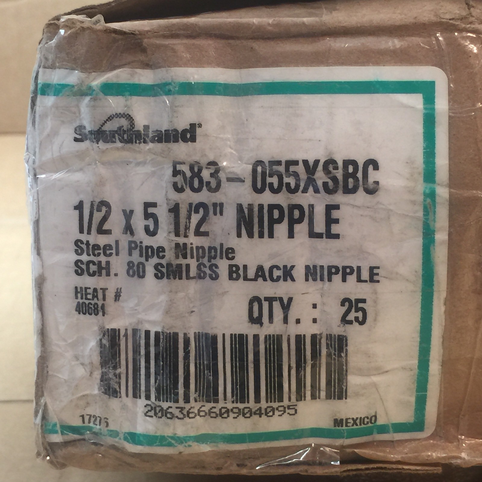LOT OF 25 SOUTHLAND #583-055XSBC 1/2" x 5 1/2" STEEL PIPE NIPPLE SCH 80 SMLSS