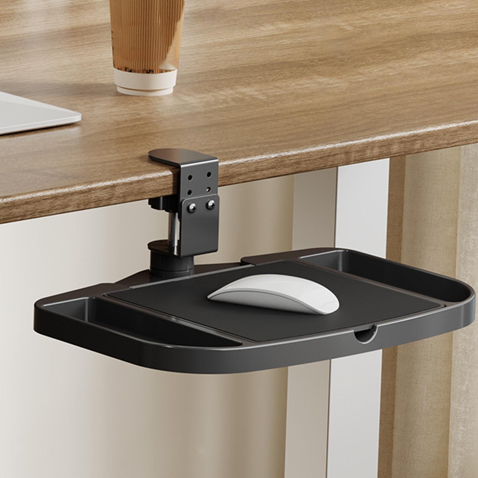 Under Desk Mouse Tray 360° Rotating Clamp on Desk Organizer for Home Bedroom