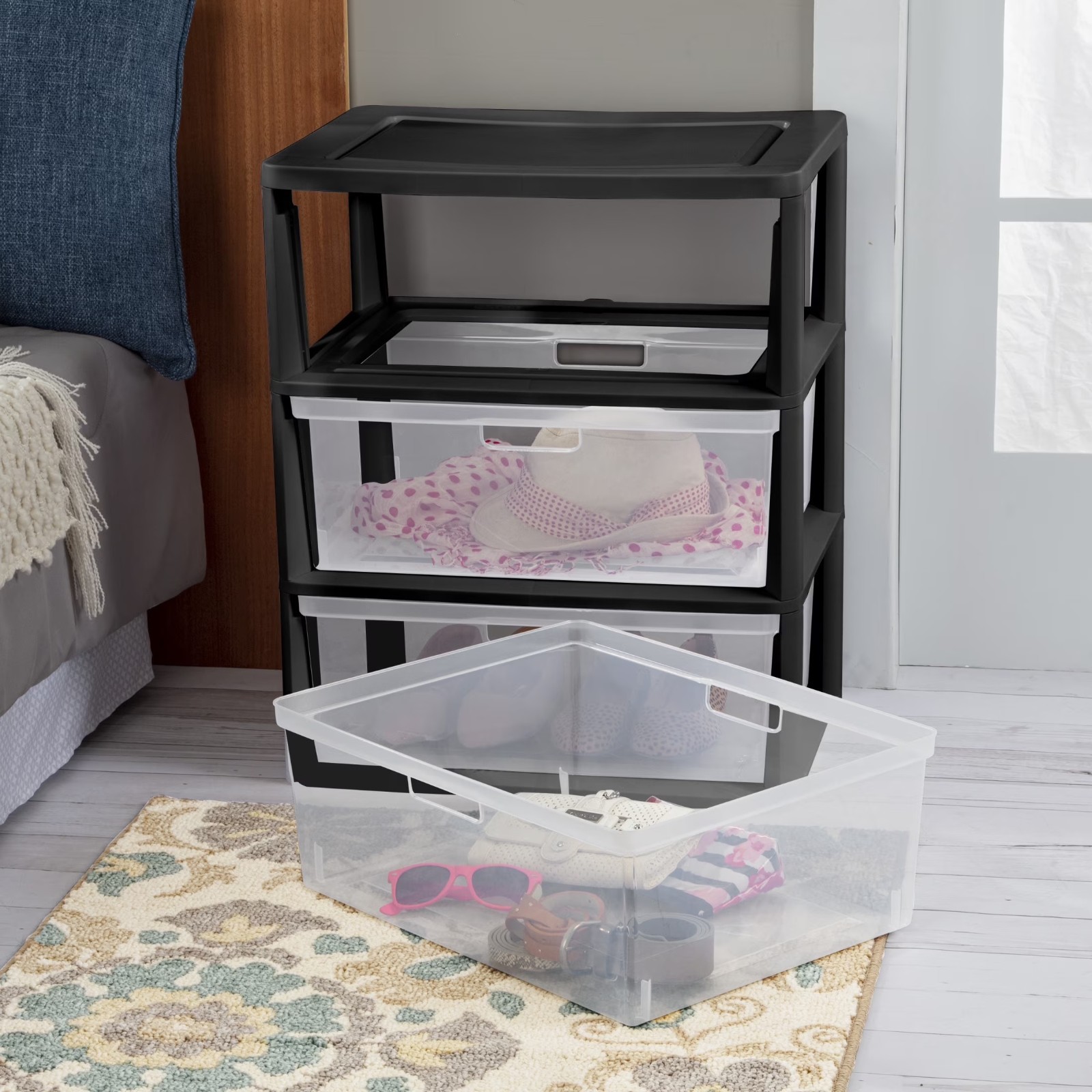 (2 pack) Sterilite Wide 3 Drawer Tower, Plastic Storage Organizer with Removable