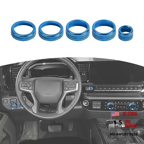 for Silverado Headlight AC Knob Trim Rings for Chevy Silverado 2022 Up Blue