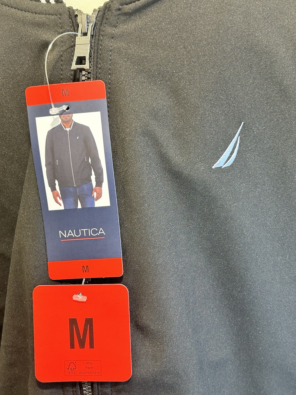 Nautica Men’s Bomber Jacket, Lightweight, Black, Size Med, Stretch Water Resist