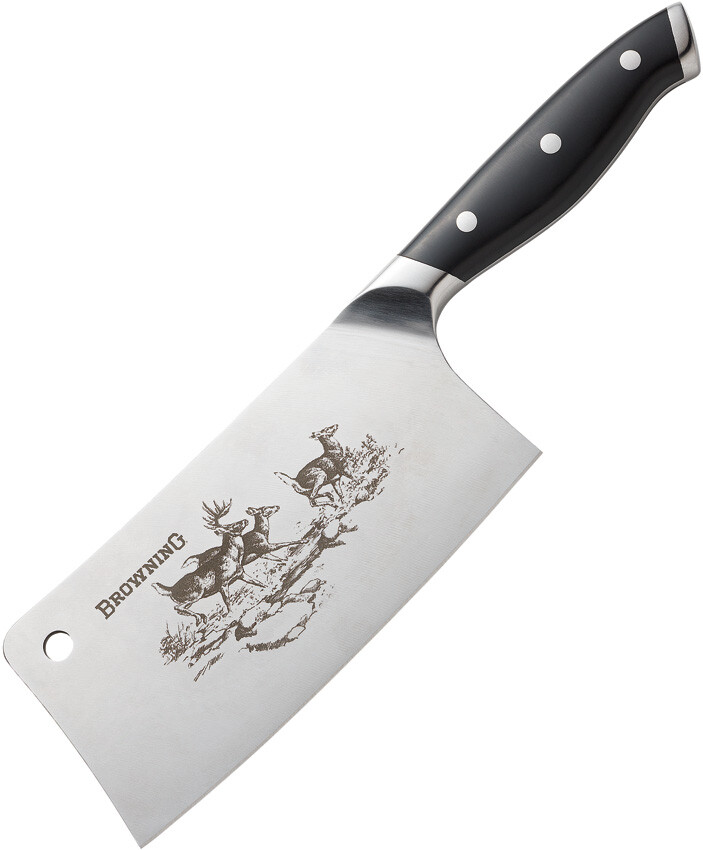 Browning Large Engraved Cleaver Black Smooth Fixed Blade Knife 0319B