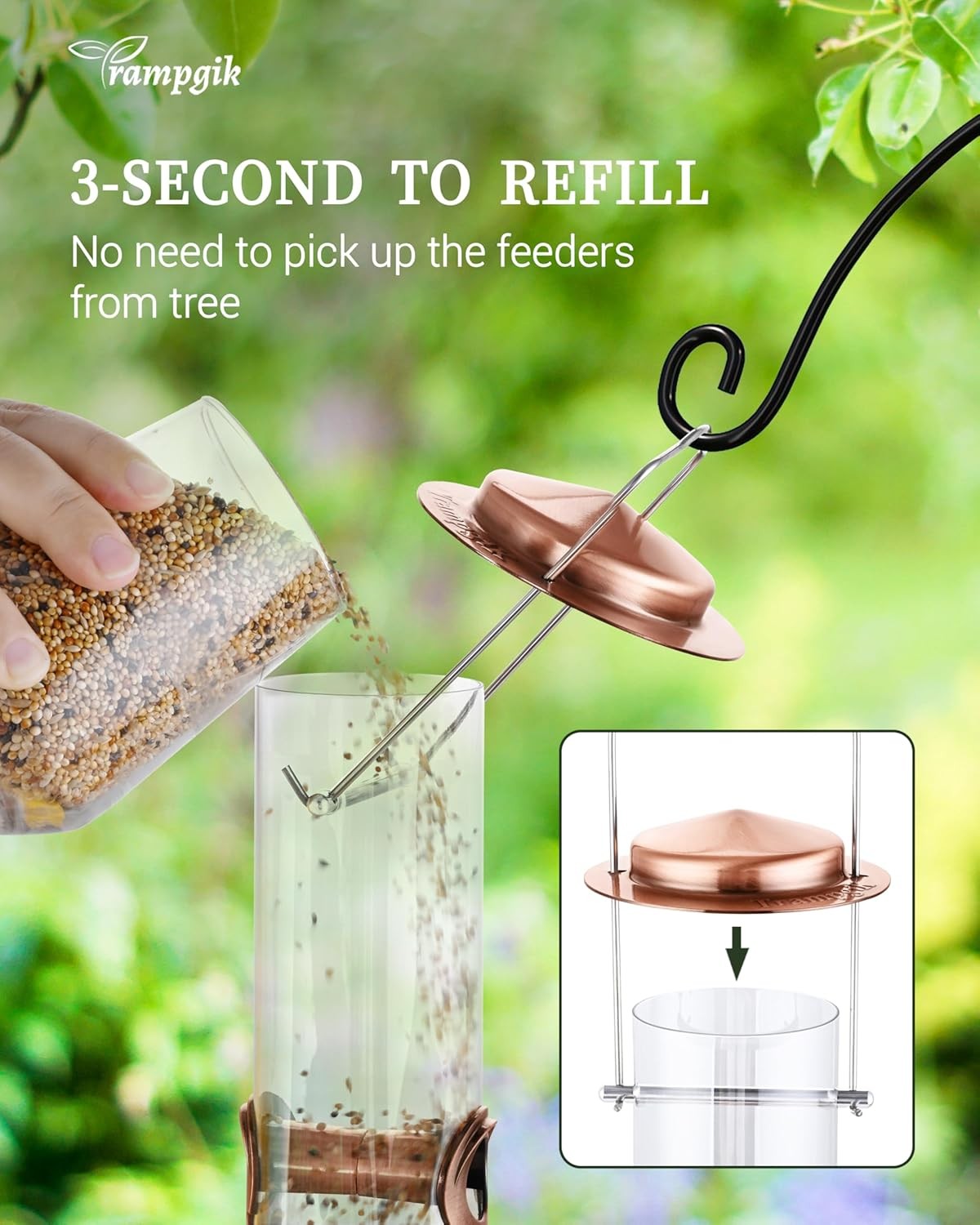 Bird Feeders for Outdoors,15 Inch 6 Ports Metal 15inch,1 Pack, Copper