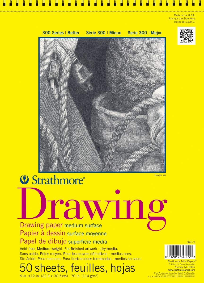 300 Series Drawing Paper Pad, Top Wire Bound, 9x12 inches, 50 Sheets (70lb/11...