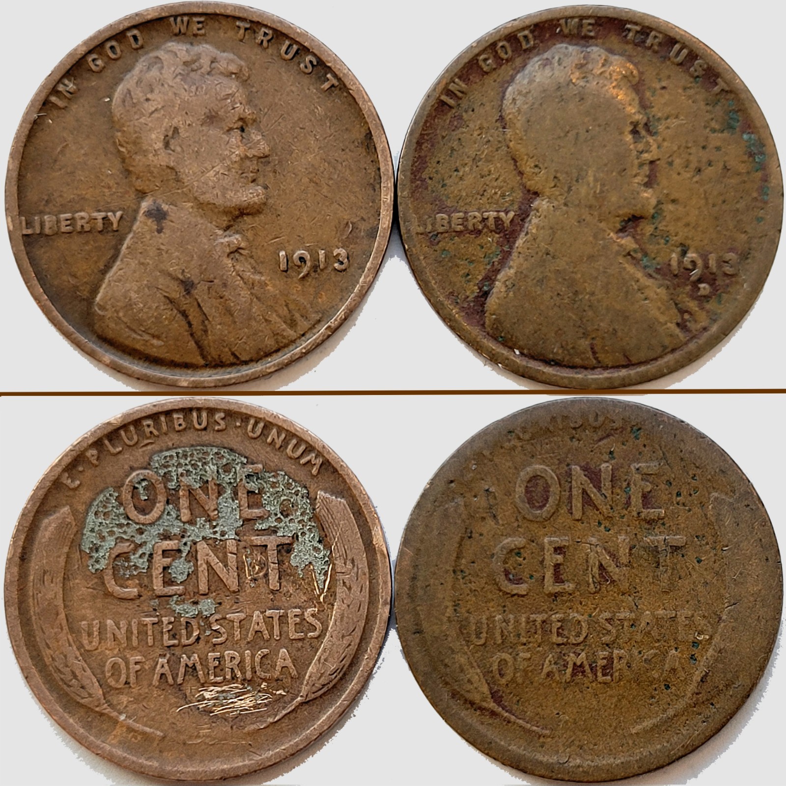 1913 P & D Lincoln Wheat Penny Cent Lot * 2 Coin Set * Pennies 1913P & 1913D #1