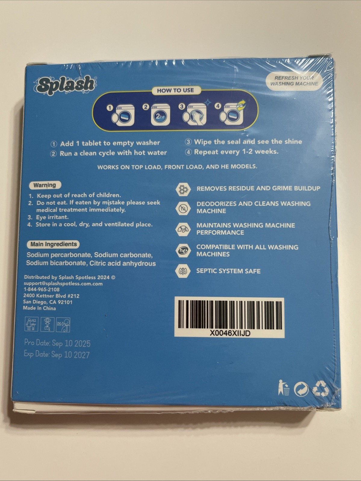 Splash Washing Machine Cleaner Tablets 6 Pack Eco Friendly New Sealed