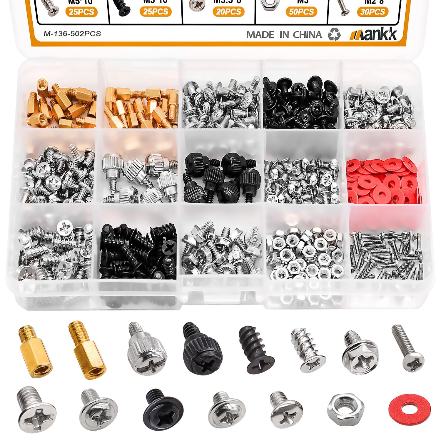 mankk 502PCS Computer Screw Assortment Kit Motherboard 502PCS, Multi-502PCS