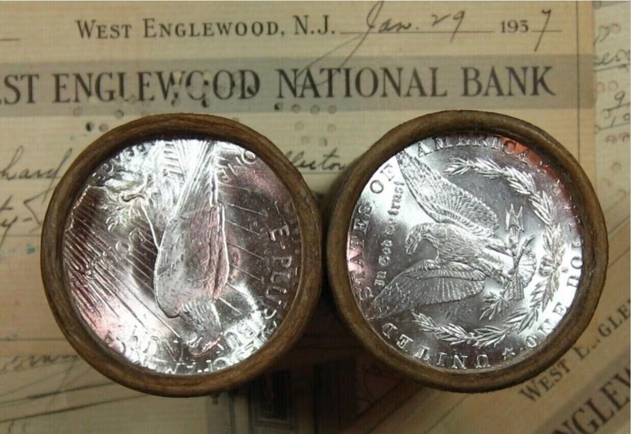 $10 Peace & Morgan Silver Dollar GEM BU Roll of 10 Coins Original Collection PQ