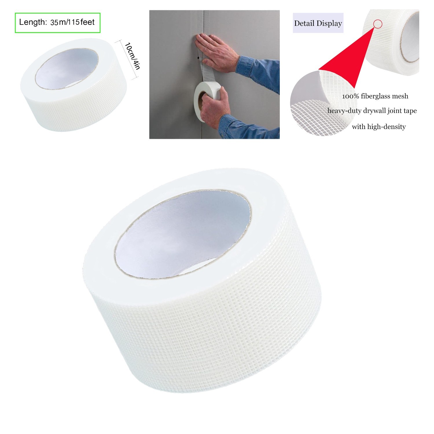 Durable 4" x 115' Waterproof Fiberglass Mesh Drywall Tape for Seamless Patching