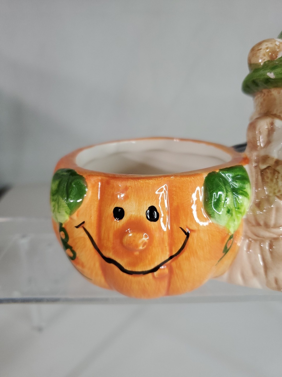 Halloween Witch Bear Holding Ghost Pumpkin Planter Ceramic Centerpiece Decor