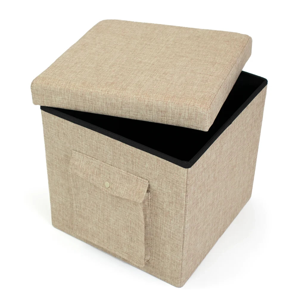 Humble Crew Folding Storage Ottoman Cube with Exterior Multi 15" Cube, Khaki