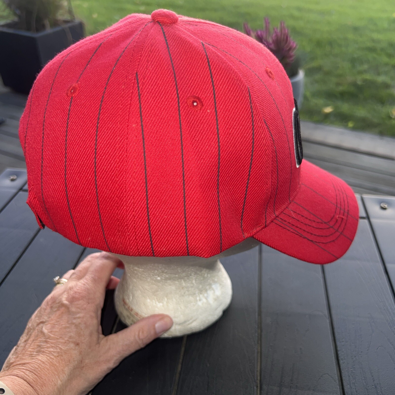 Chicago’s Wind City Red with Black Pinstripe Hat Cap Hook Loop EUC
