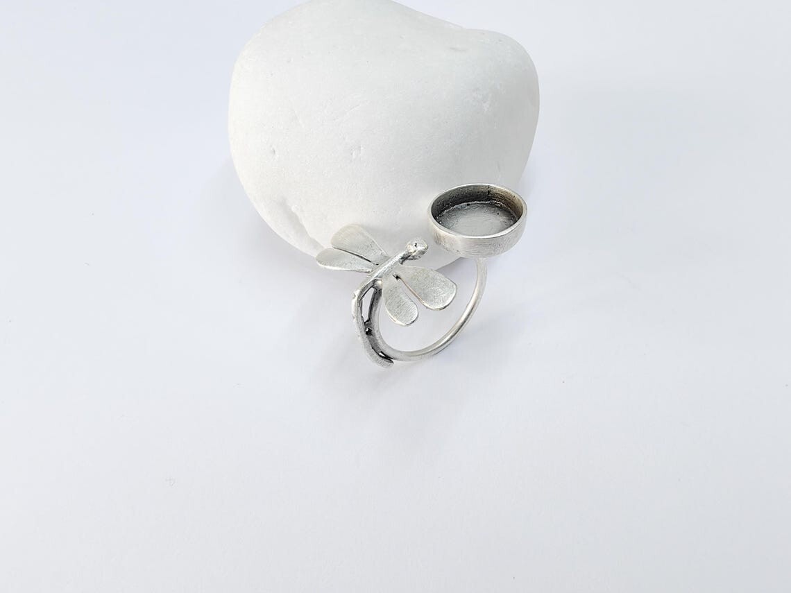 Dragonfly Silver Ring Setting Blank Cabochon Mounting Adjustable 12mm G36734