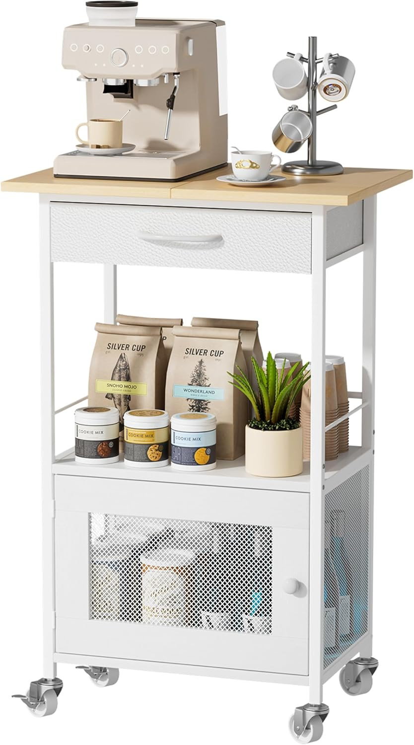 Buffets Coffee Bar Cabinet - Rolling Kitchen Rack, Farmhouse Small Coffee Stand