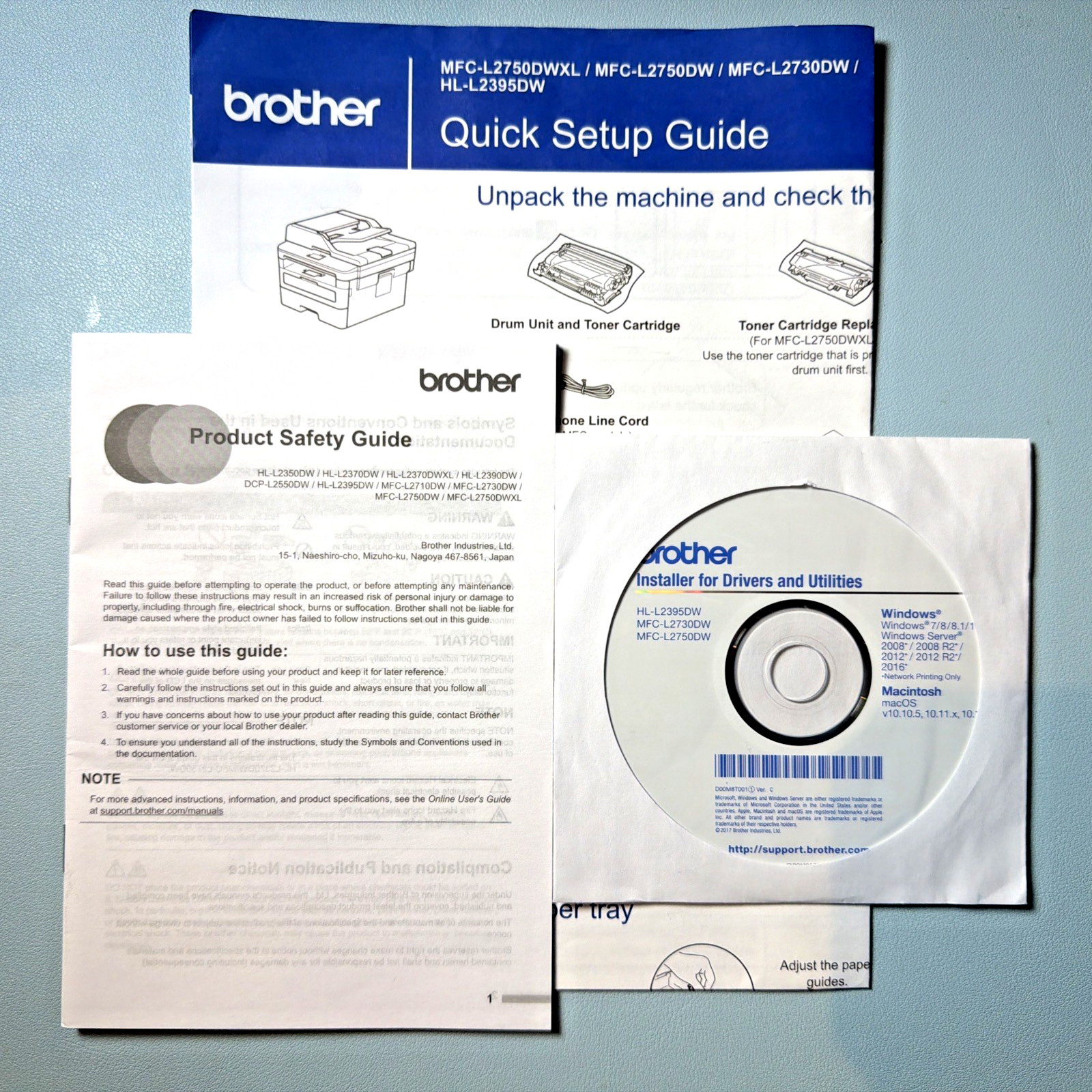 Brother MFC-L2750DWXL/L2750DW/L2730DW Setup Guide Installation & CD ROM Software