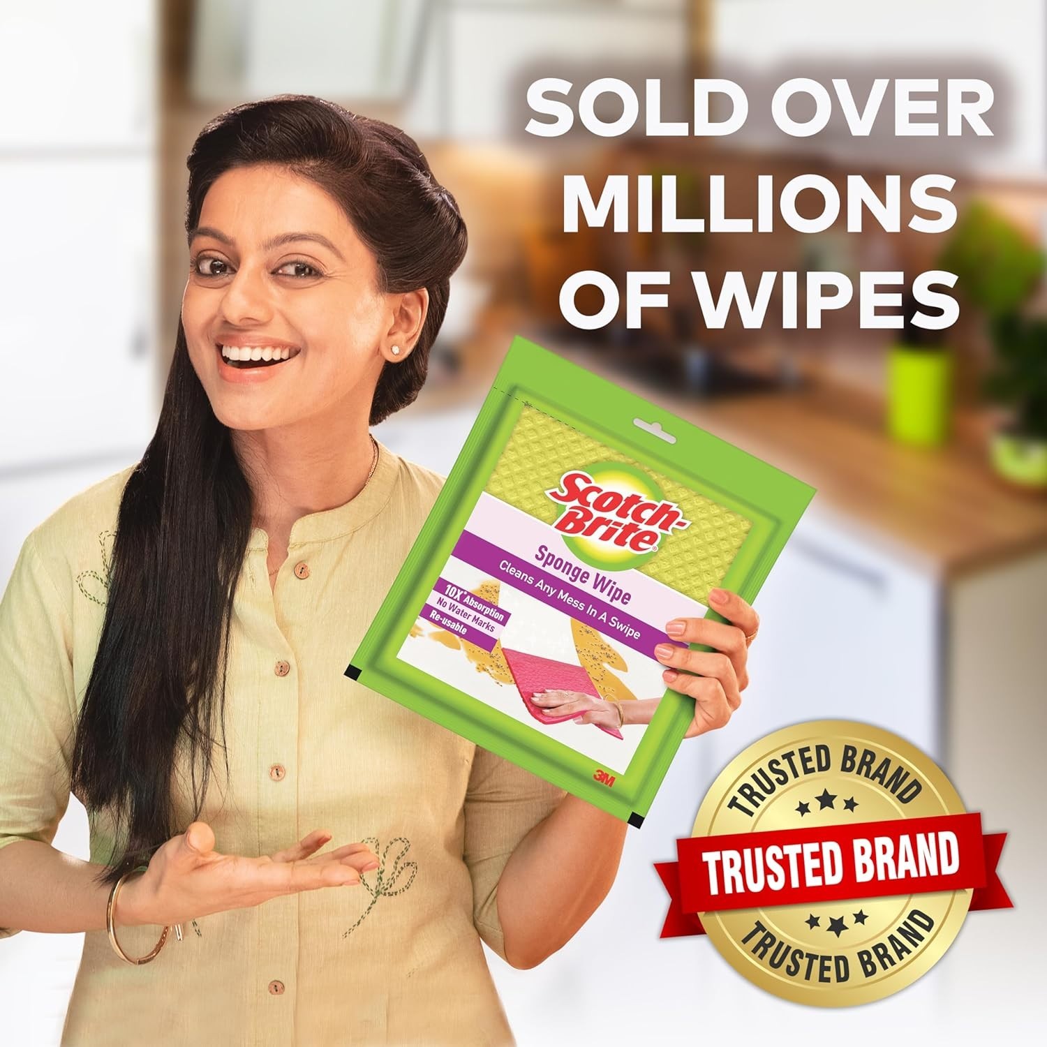 Scotch-Brite Sponge Wipes Pack 5 Reusable Absorbent Biodegradable Cleaning Cloth