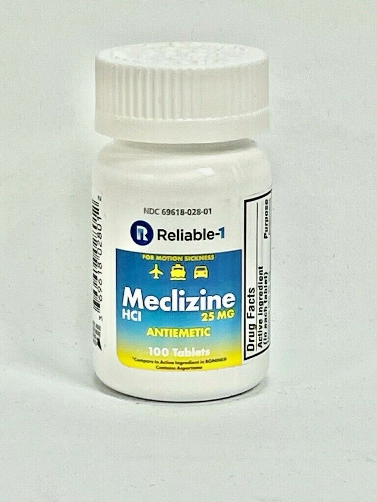 Meclizine HCL 25mg Tablets 100 ea (Compare to Bonine) Chewable Exp. June 2027